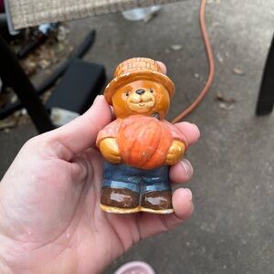 Ceramic Bear Figurine with Pumpkin